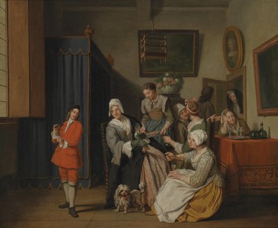 Bourgeois Interior with Numerous Women and a Young Man with a Bird by Jan Josef Horemans II